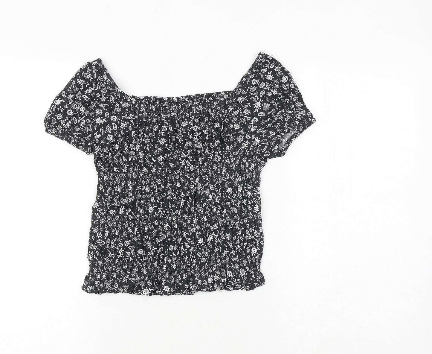 Marks and Spencer Girls Black Viscose Basic Blouse Size 8-9 Years Off the Shoulder Pullover