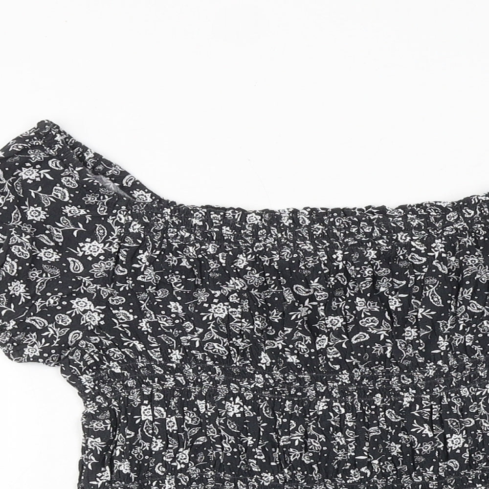 Marks and Spencer Girls Black Viscose Basic Blouse Size 8-9 Years Off the Shoulder Pullover