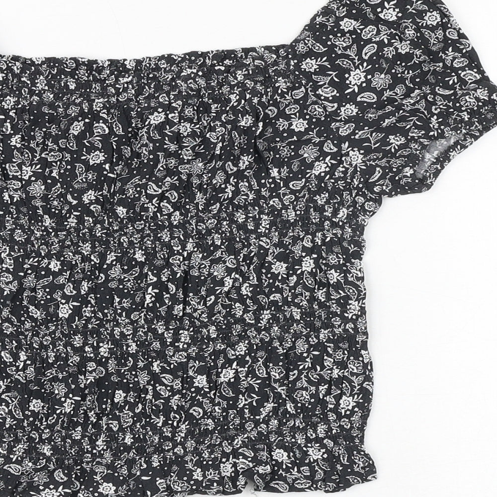 Marks and Spencer Girls Black Viscose Basic Blouse Size 8-9 Years Off the Shoulder Pullover
