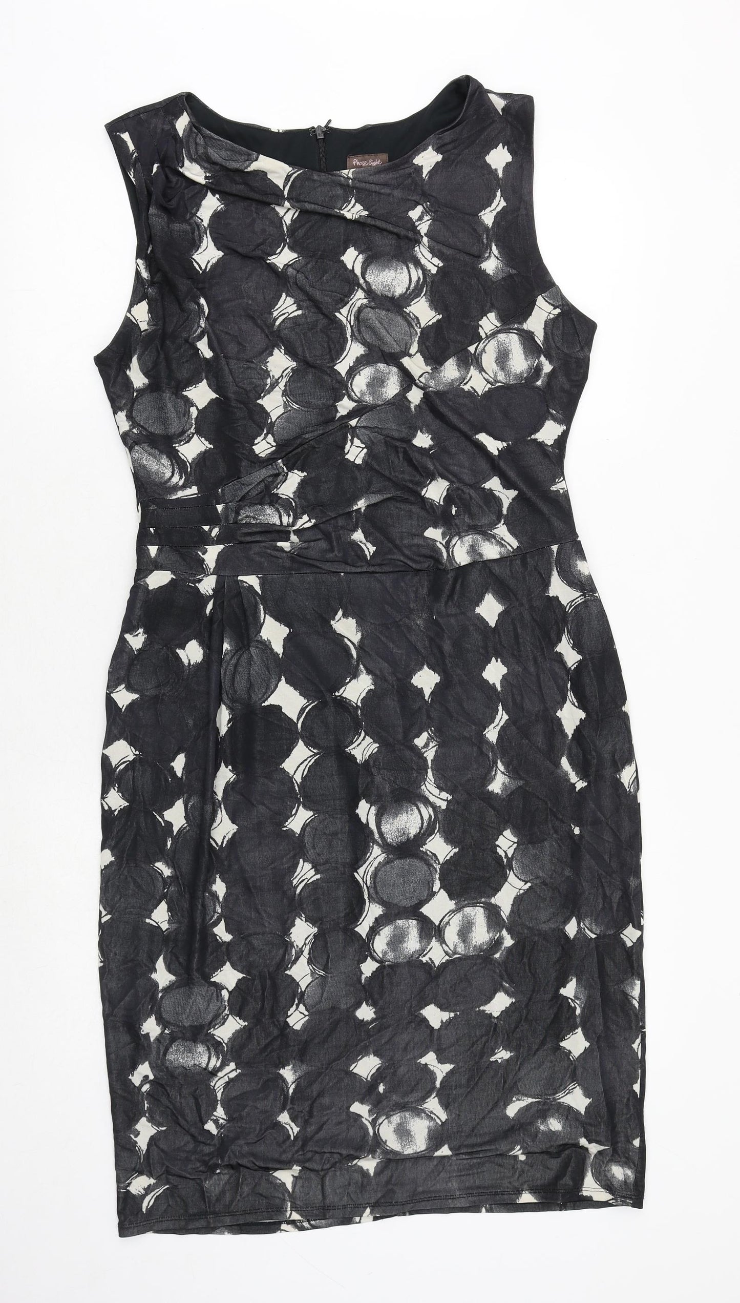 Phase Eight Womens Black Geometric Viscose Shift Size 14 Round Neck Zip