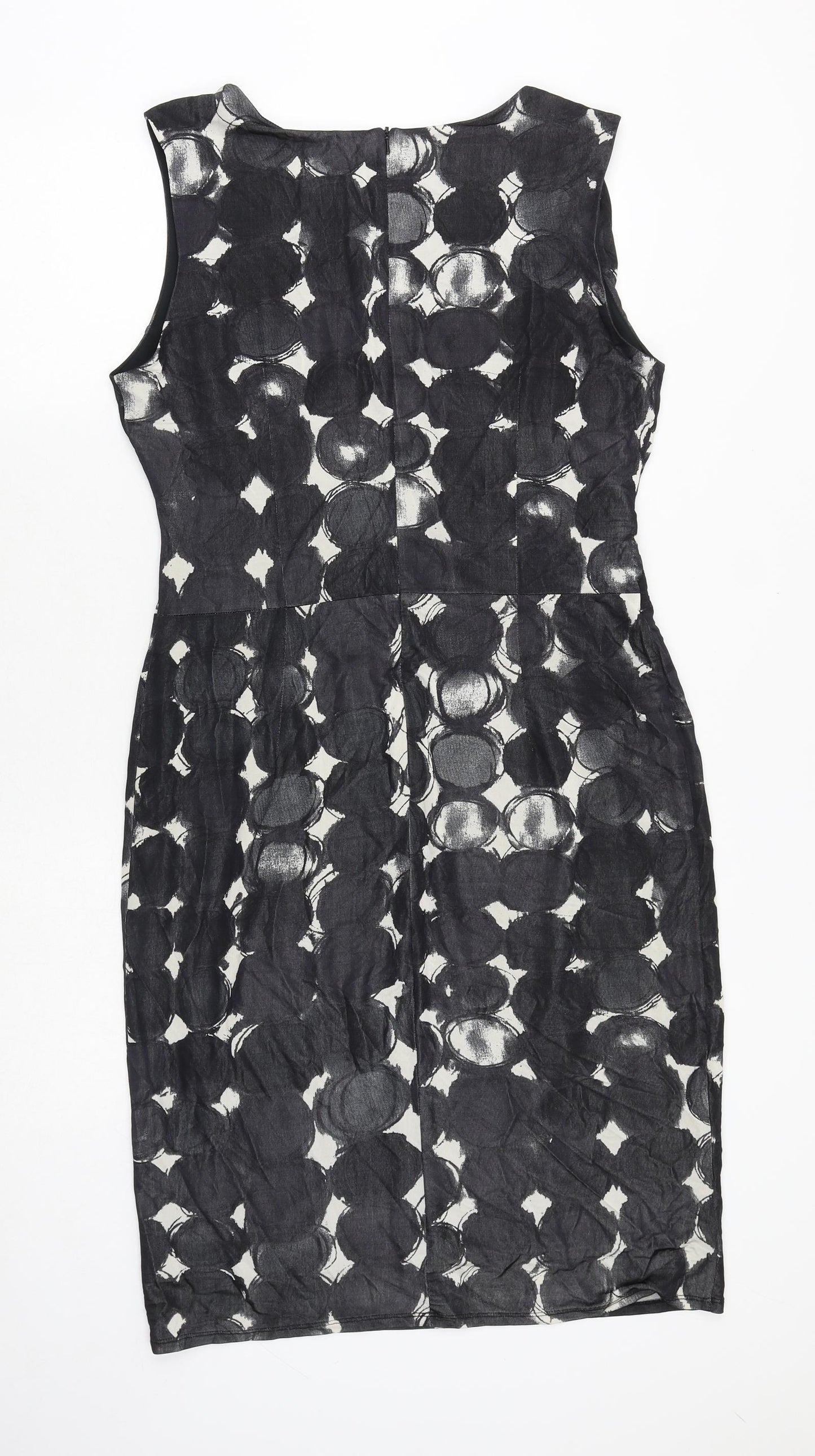 Phase Eight Womens Black Geometric Viscose Shift Size 14 Round Neck Zip