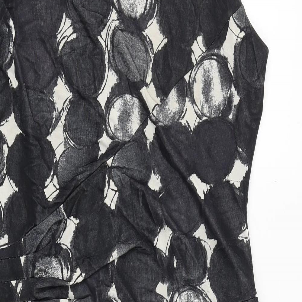 Phase Eight Womens Black Geometric Viscose Shift Size 14 Round Neck Zip