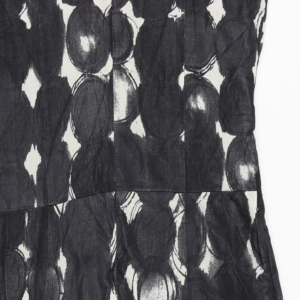 Phase Eight Womens Black Geometric Viscose Shift Size 14 Round Neck Zip