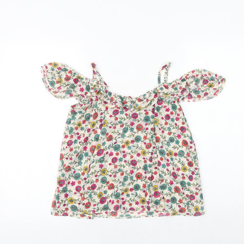 Topshop Womens Multicoloured Floral Polyester Basic Blouse Size 10 V-Neck - Cold Shoulder
