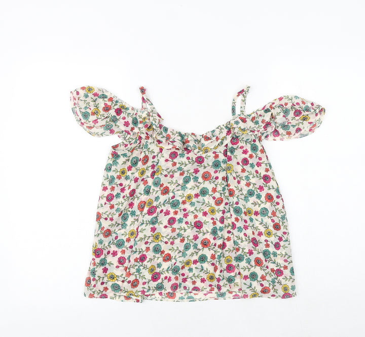 Topshop Womens Multicoloured Floral Polyester Basic Blouse Size 10 V-Neck - Cold Shoulder