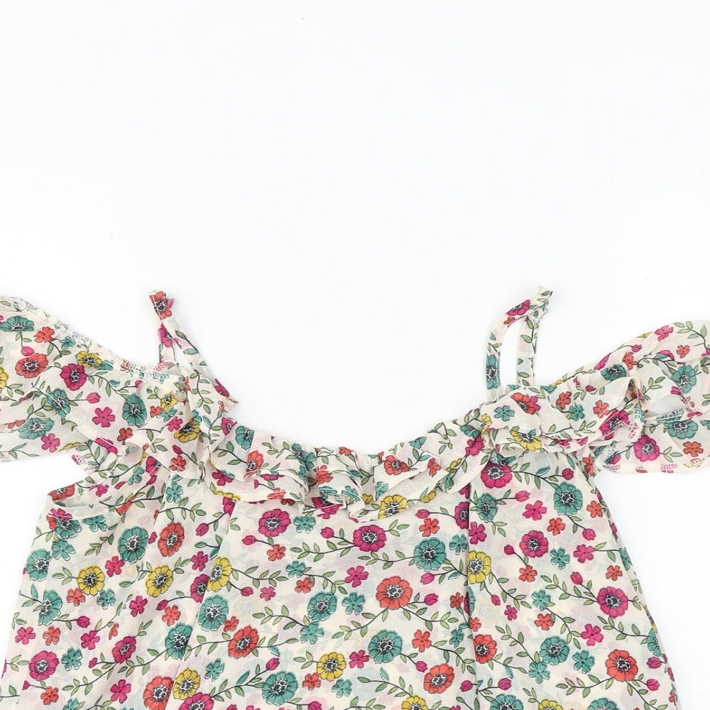 Topshop Womens Multicoloured Floral Polyester Basic Blouse Size 10 V-Neck - Cold Shoulder