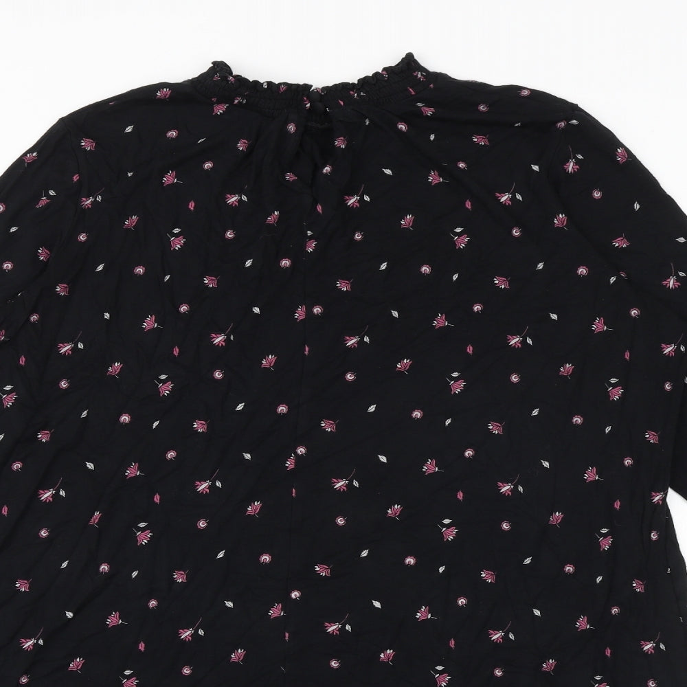 Marks and Spencer Womens Black Floral Viscose Basic Blouse Size 20 Mock Neck