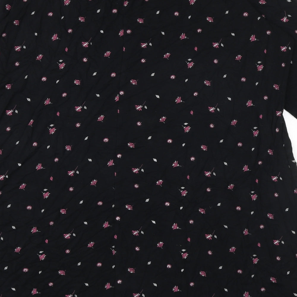 Marks and Spencer Womens Black Floral Viscose Basic Blouse Size 20 Mock Neck