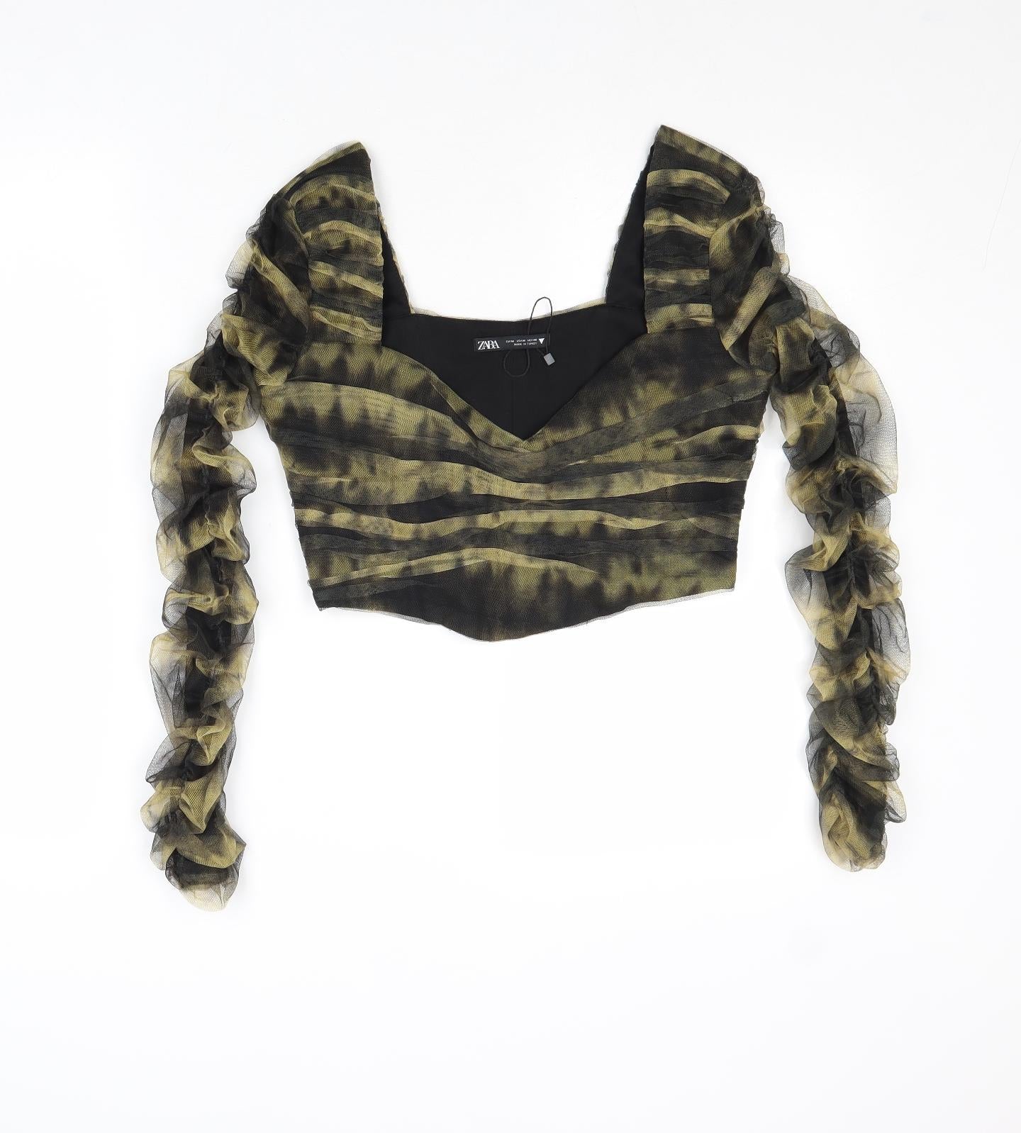 Zara Womens Multicoloured Polyester Cropped Blouse Size M V-Neck
