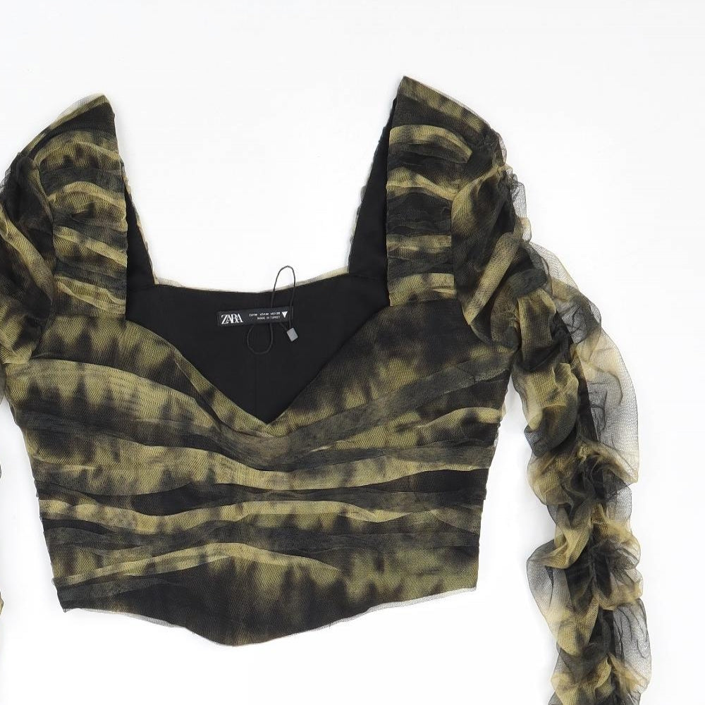 Zara Womens Multicoloured Polyester Cropped Blouse Size M V-Neck