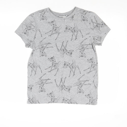 Disney Womens Grey Geometric Polyester Basic T-Shirt Size 10 Round Neck - Bambi
