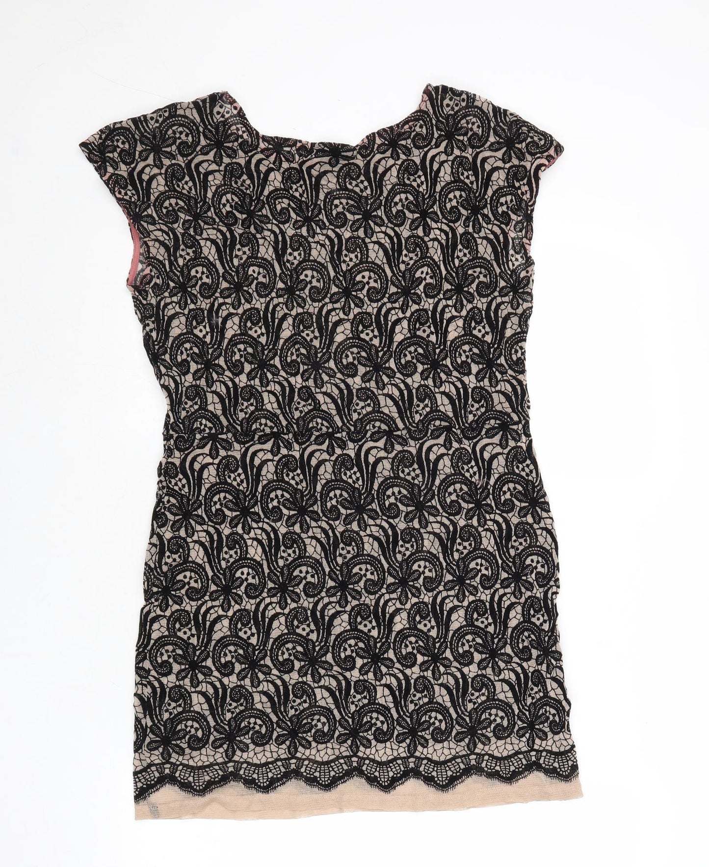 NEXT Womens Black Nylon Mini Size 12 Boat Neck Pullover - Lace Overlay