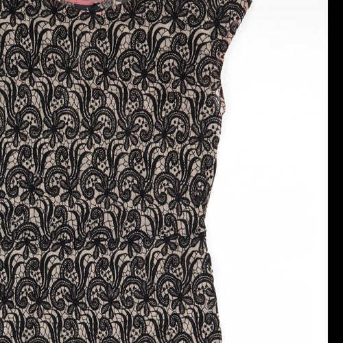 NEXT Womens Black Nylon Mini Size 12 Boat Neck Pullover - Lace Overlay