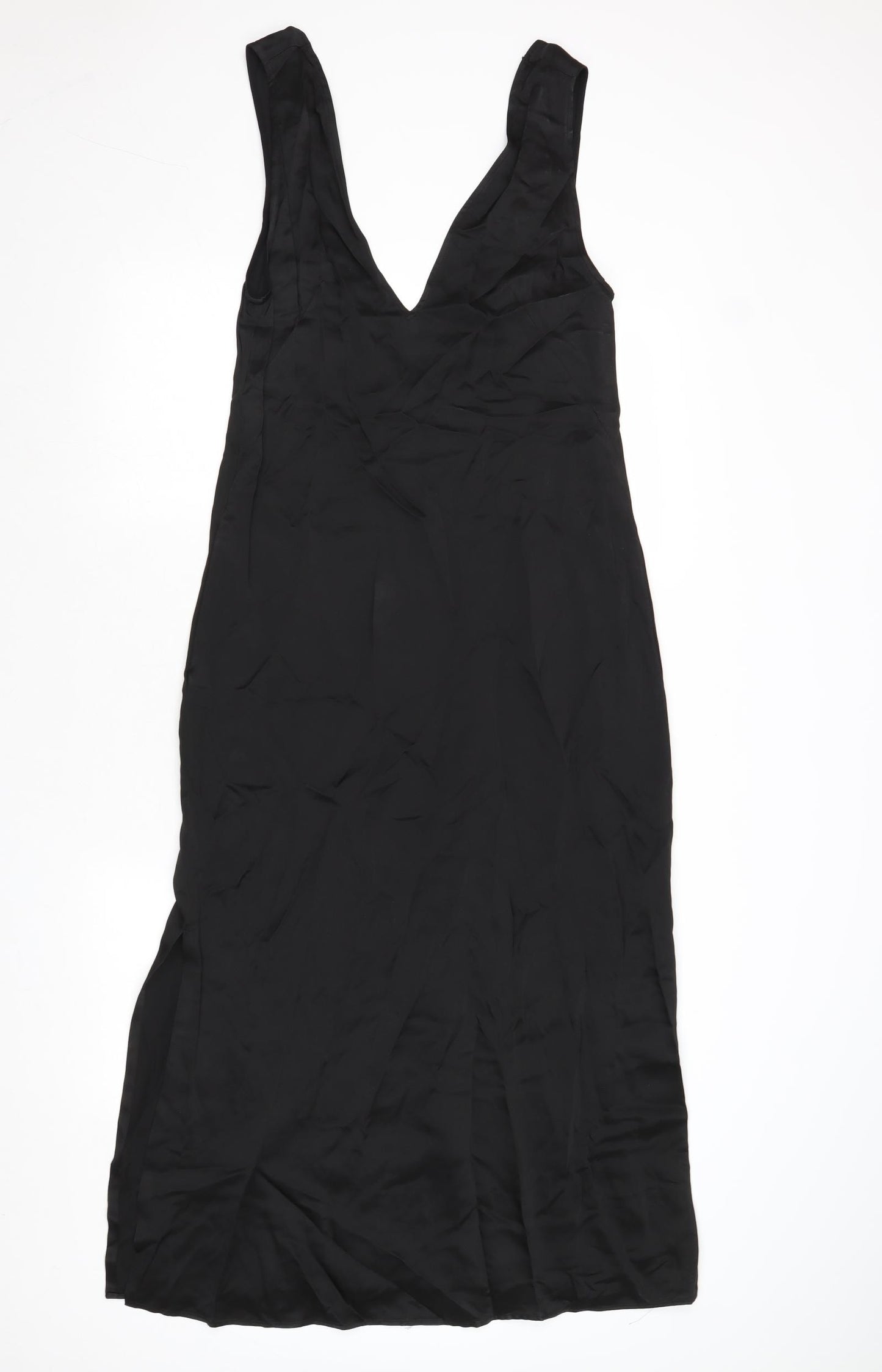 Zara Womens Black Striped Viscose Tank Dress Size S V-Neck Pullover