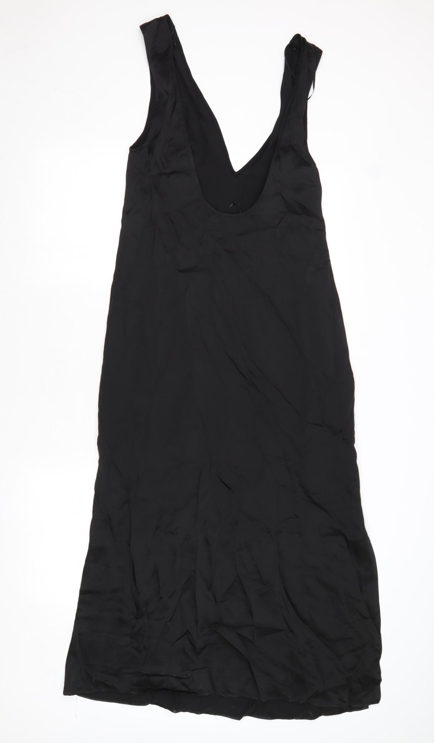 Zara Womens Black Striped Viscose Tank Dress Size S V-Neck Pullover