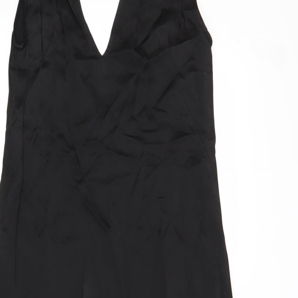 Zara Womens Black Striped Viscose Tank Dress Size S V-Neck Pullover