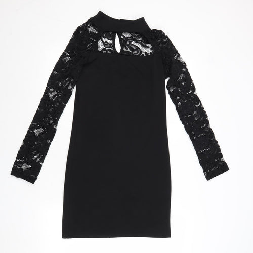 Parisian Collection Womens Black Polyester A-Line Size 12 Round Neck Button