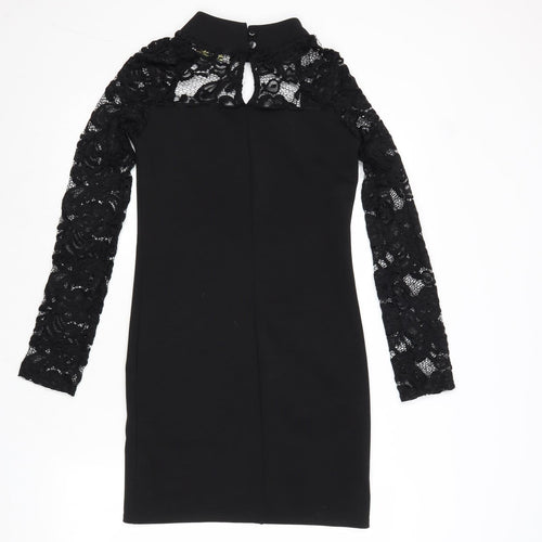 Parisian Collection Womens Black Polyester A-Line Size 12 Round Neck Button