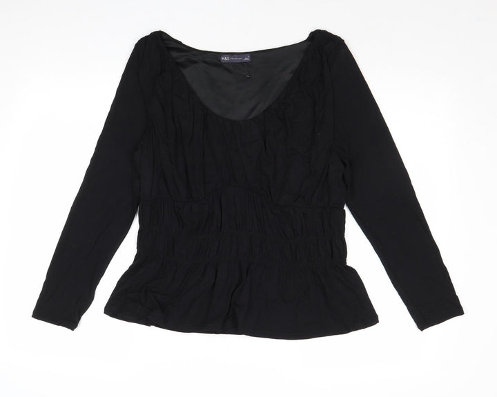 Marks and Spencer Womens Black Viscose Basic Blouse Size 14 Round Neck