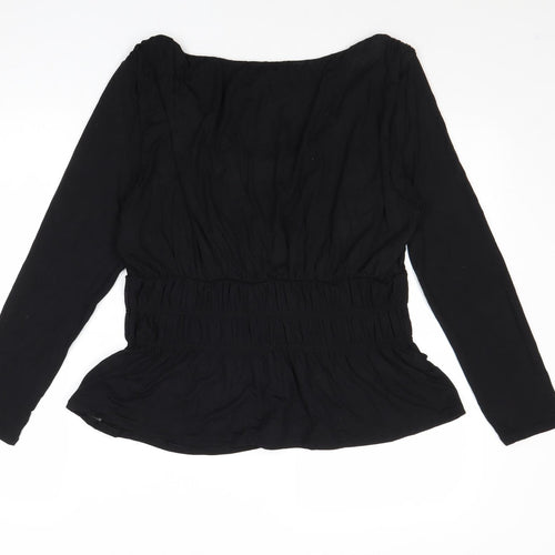 Marks and Spencer Womens Black Viscose Basic Blouse Size 14 Round Neck