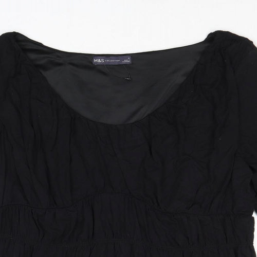 Marks and Spencer Womens Black Viscose Basic Blouse Size 14 Round Neck
