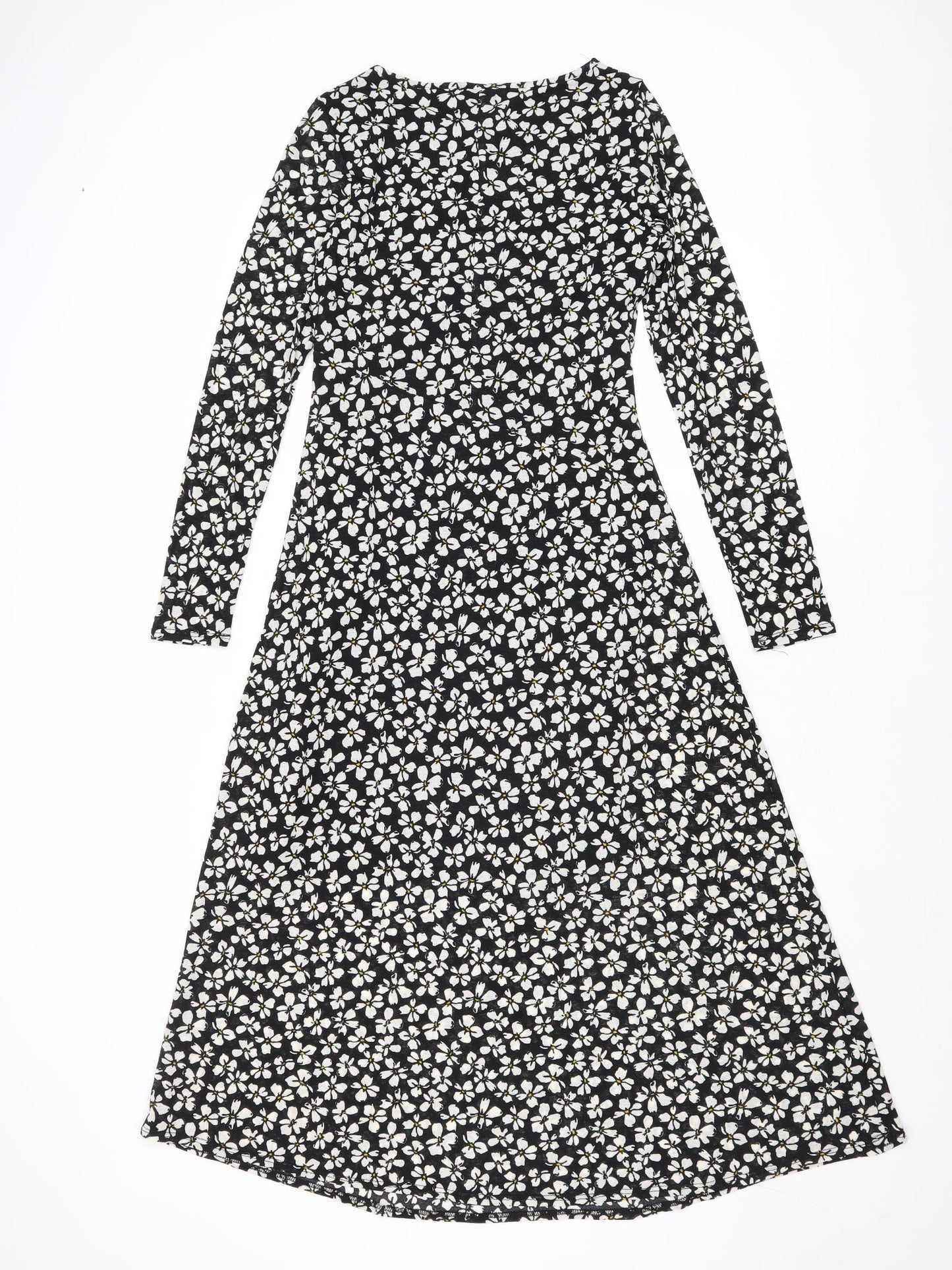 M&Co Womens Black Floral Polyester Trapeze & Swing Size 10 Round Neck Pullover