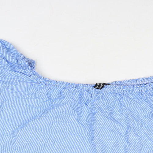 New Look Womens Blue Striped Cotton Basic Blouse Size 12 Round Neck