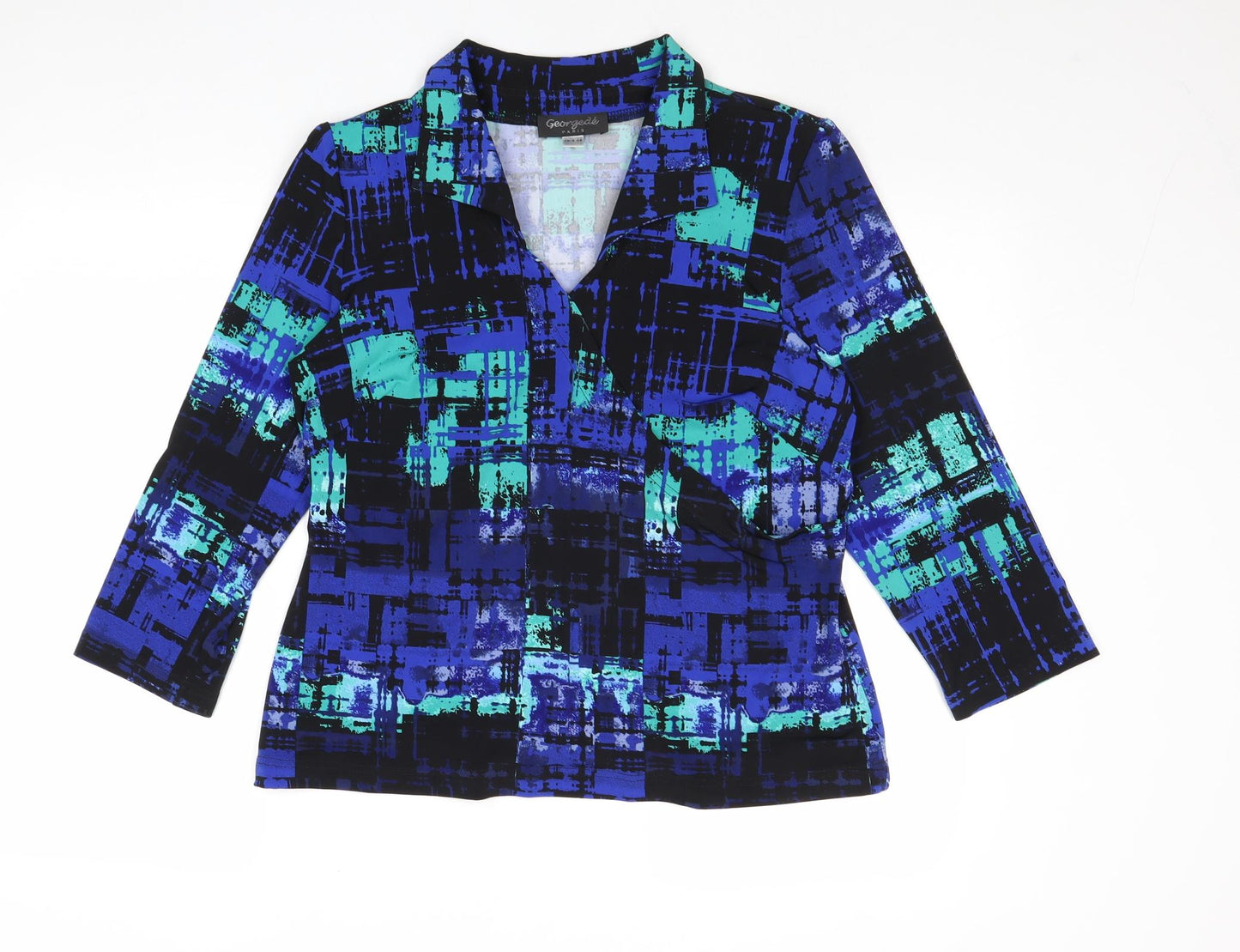 Georgedé Womens Blue Geometric Polyester Basic Blouse Size 18 Collared
