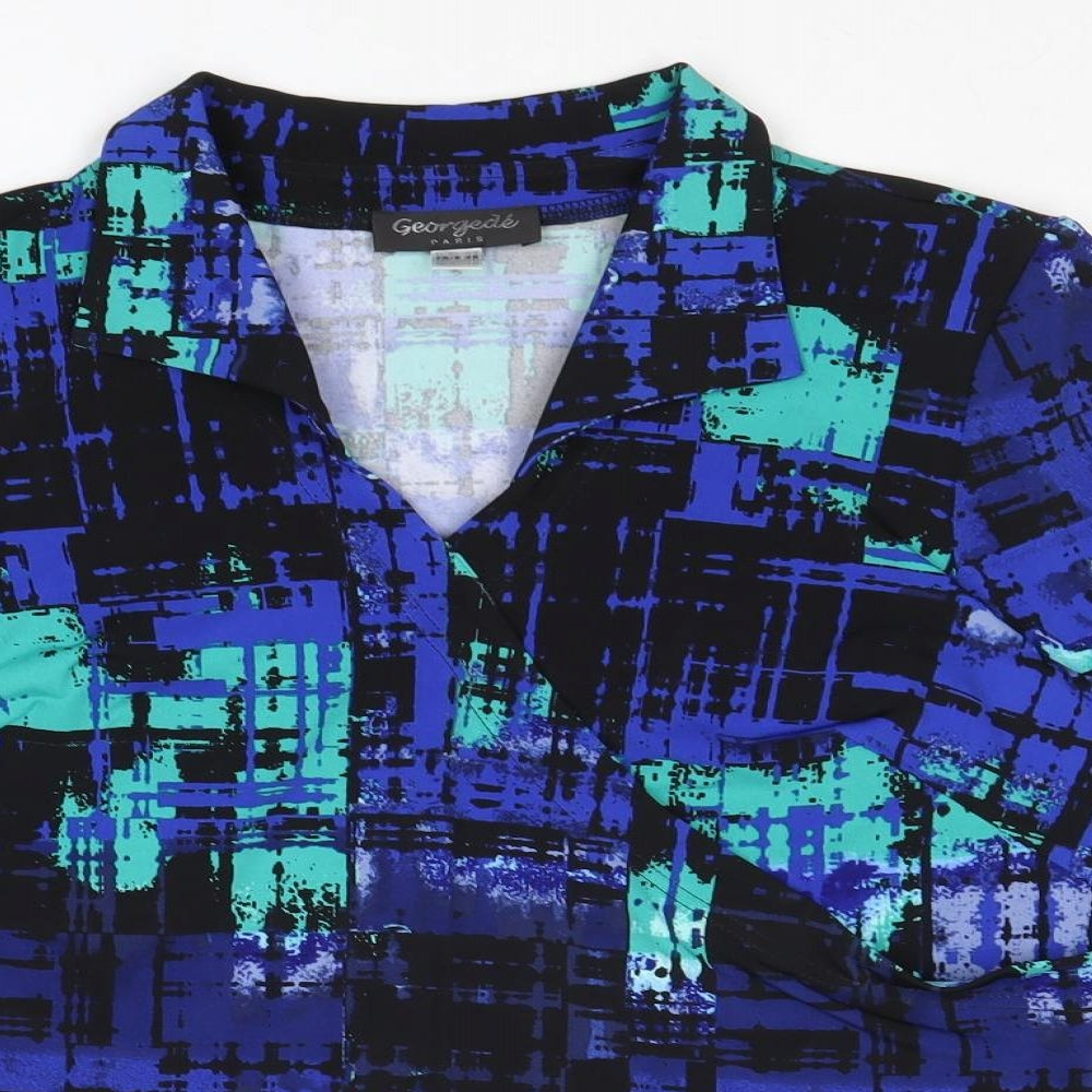 Georgedé Womens Blue Geometric Polyester Basic Blouse Size 18 Collared