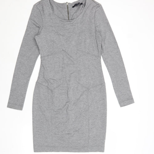 French Connection Womens Grey Modal Bodycon Size 16 Round Neck Zip