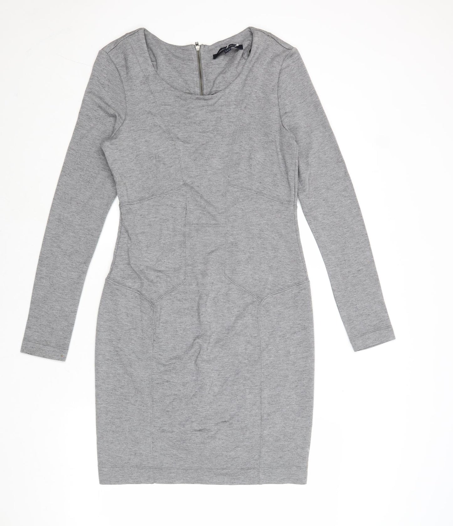 French Connection Womens Grey Modal Bodycon Size 16 Round Neck Zip