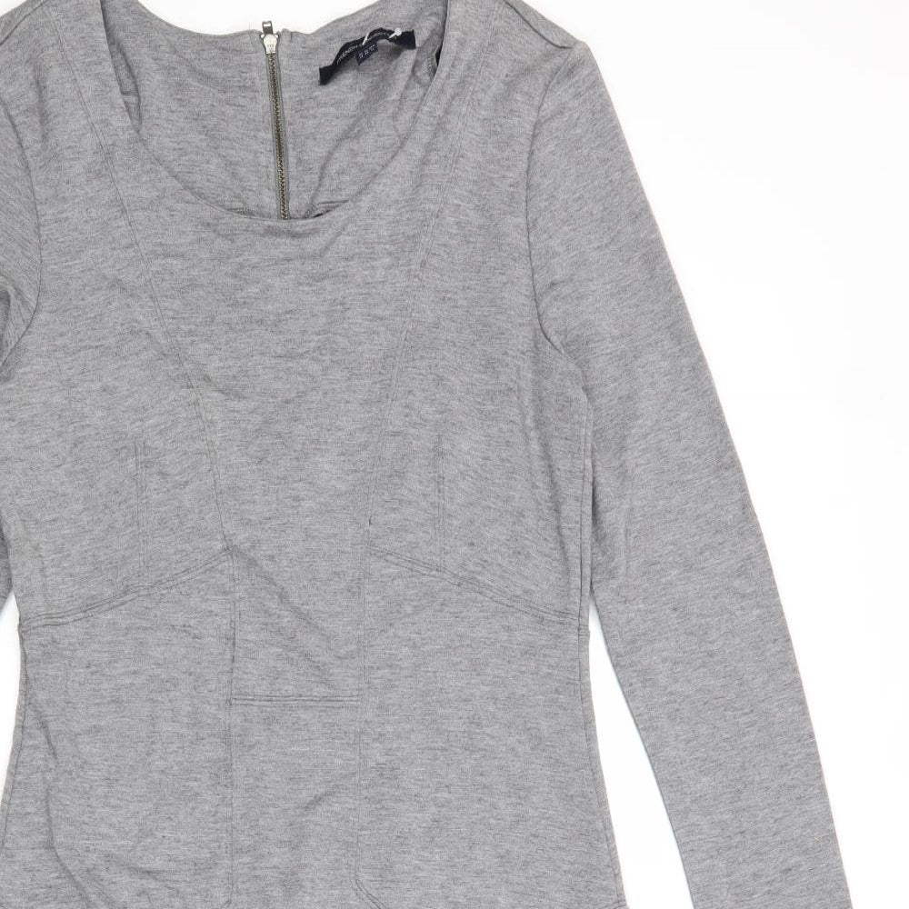 French Connection Womens Grey Modal Bodycon Size 16 Round Neck Zip