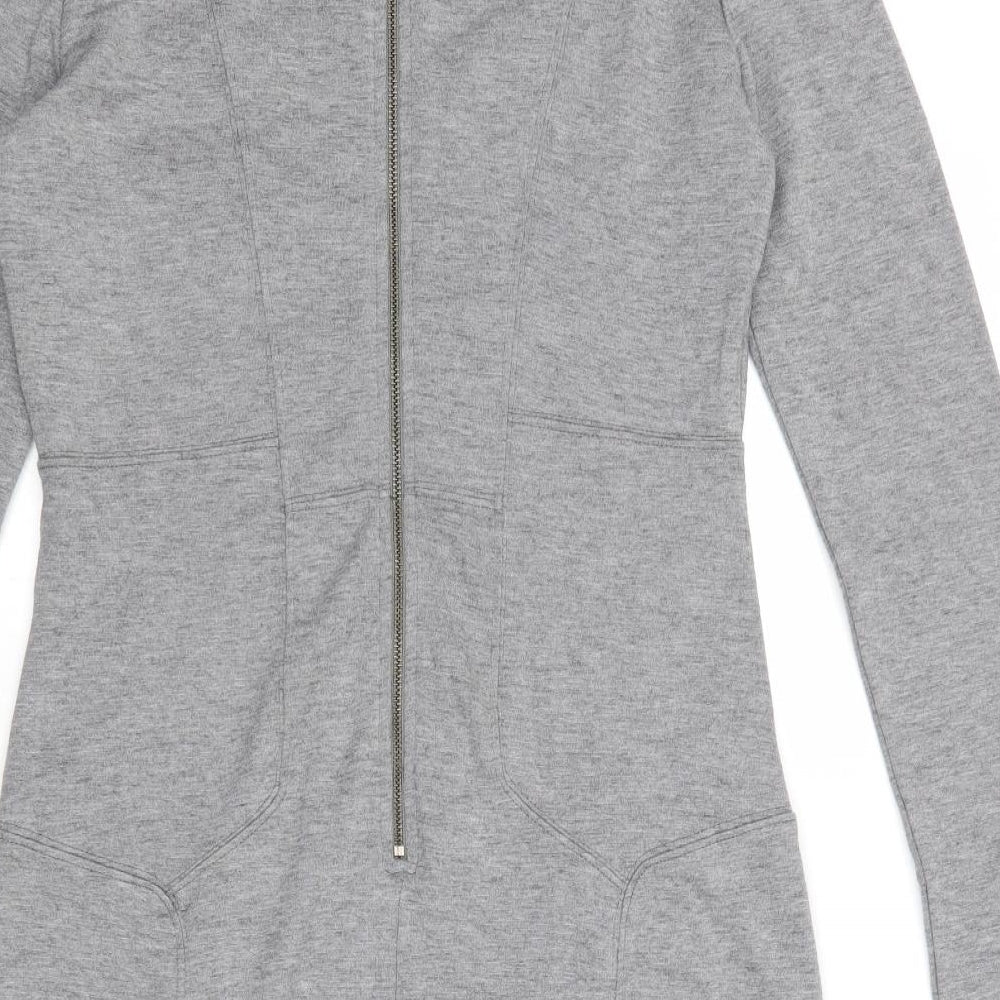 French Connection Womens Grey Modal Bodycon Size 16 Round Neck Zip