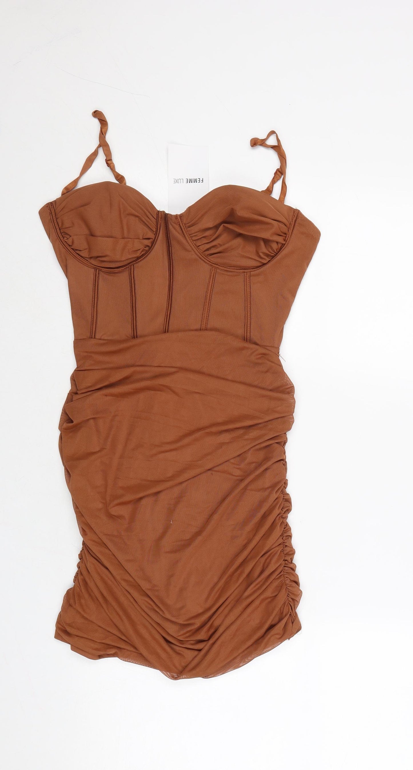 Femme Luxe Womens Brown Polyester Bodycon Size 8 Sweetheart Zip