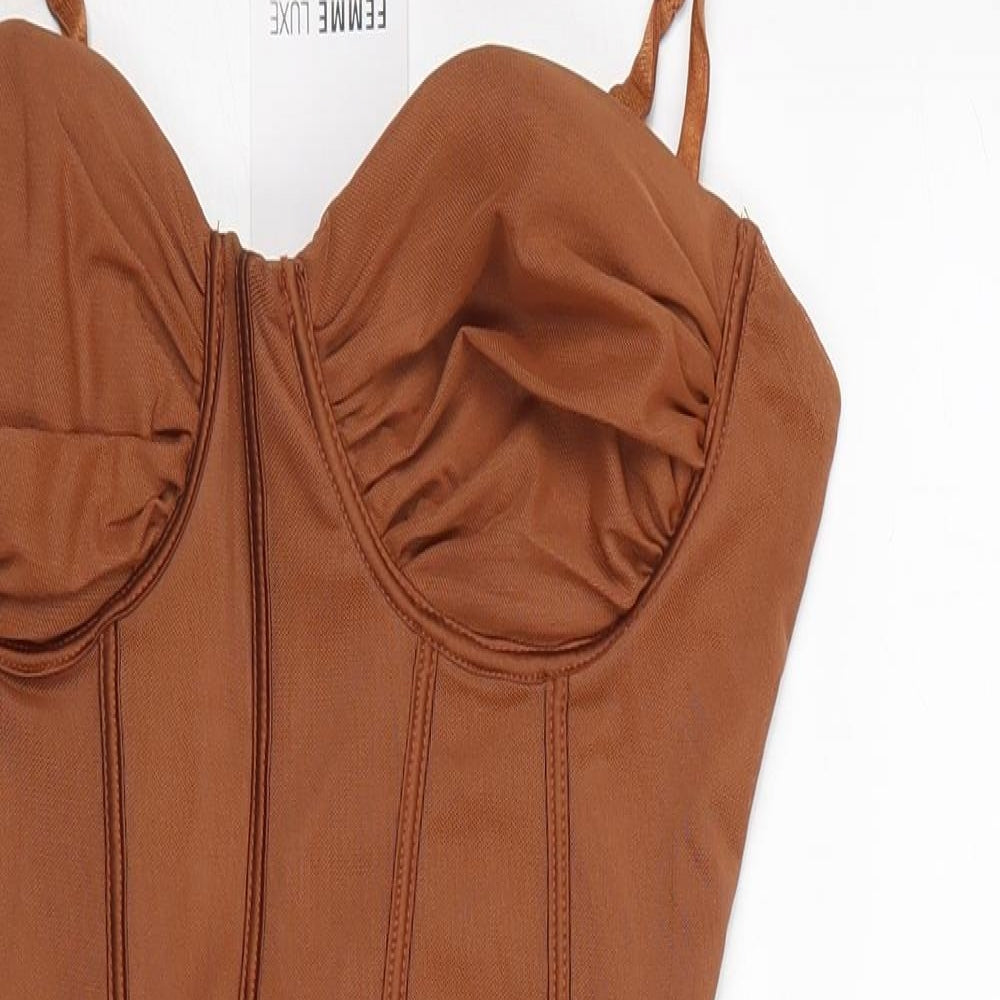 Femme Luxe Womens Brown Polyester Bodycon Size 8 Sweetheart Zip