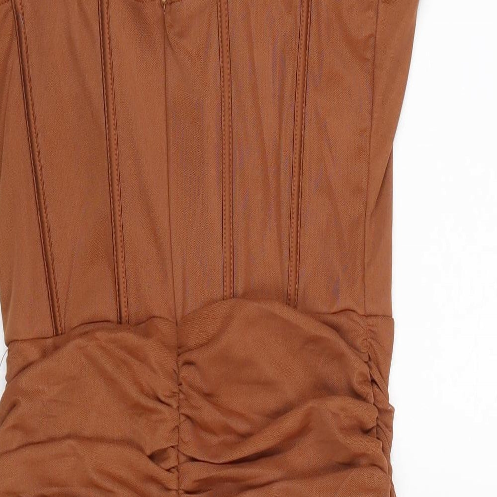 Femme Luxe Womens Brown Polyester Bodycon Size 8 Sweetheart Zip