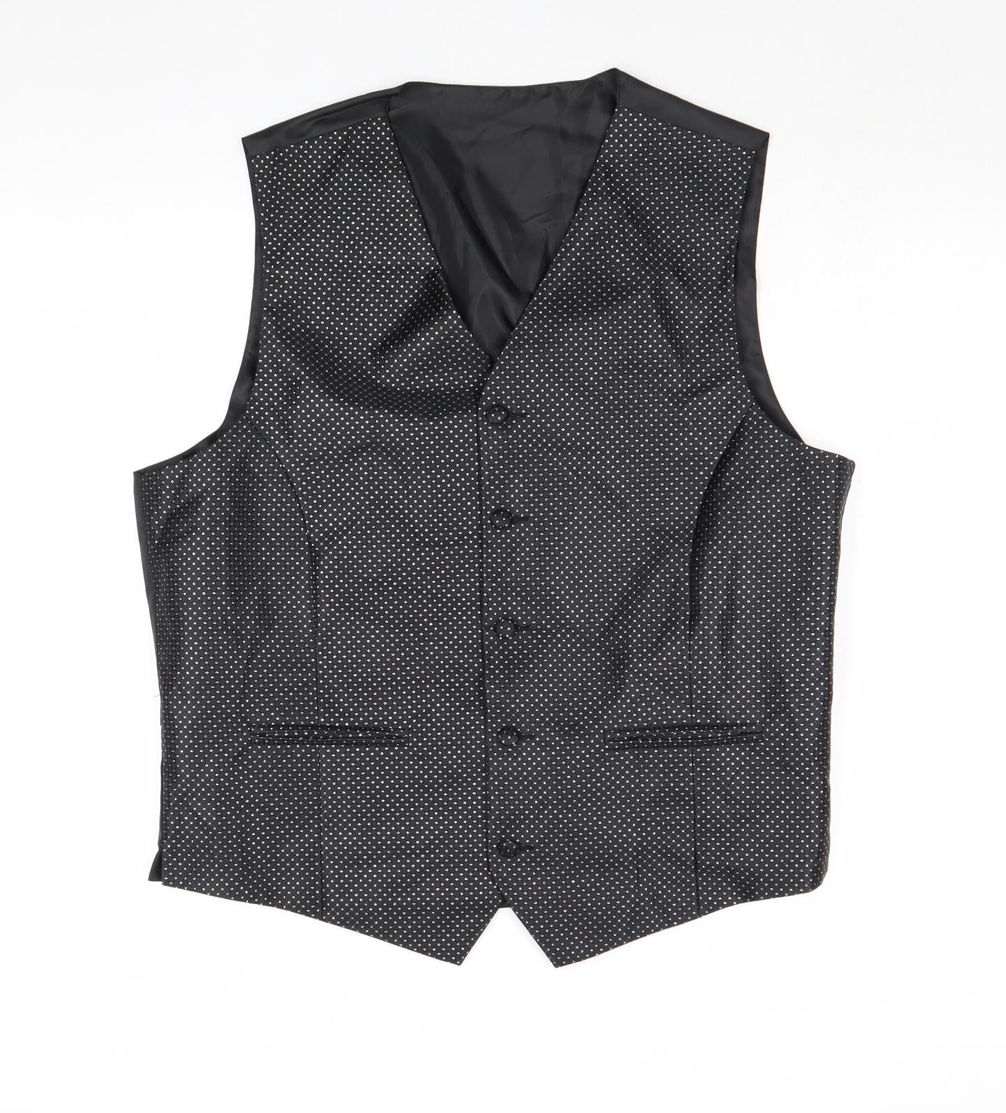 Marks and Spencer Mens Black Geometric Polyester Jacket Suit Waistcoat Size 38 Regular