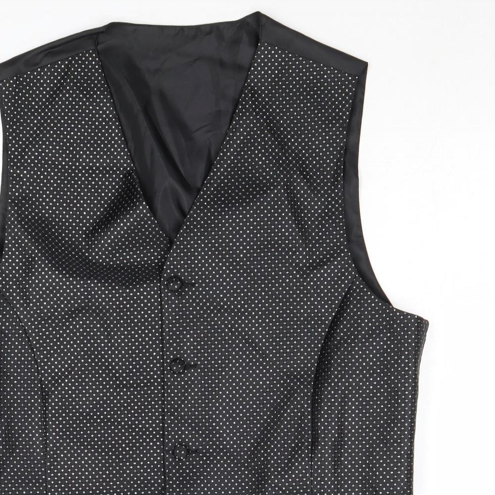 Marks and Spencer Mens Black Geometric Polyester Jacket Suit Waistcoat Size 38 Regular
