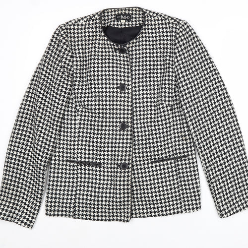 C.M.D Womens Black Geometric Jacket Blazer Size 12 Button