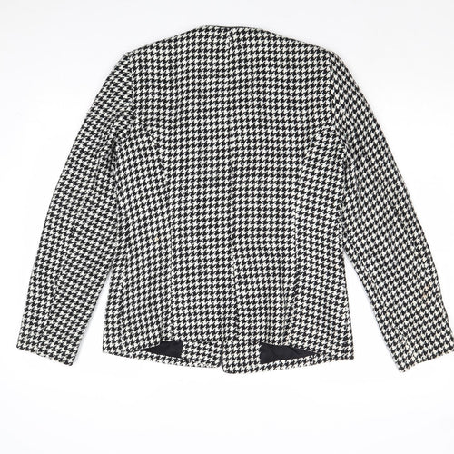 C.M.D Womens Black Geometric Jacket Blazer Size 12 Button