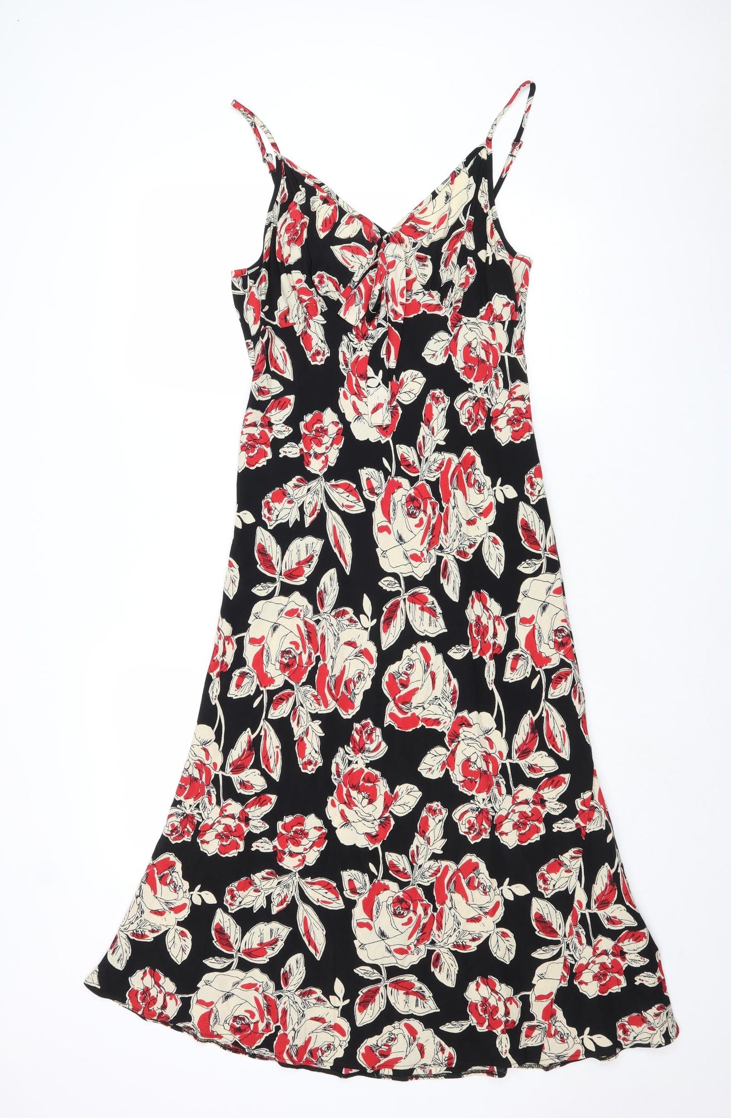 Marks and Spencer Womens Multicoloured Floral Viscose Slip Dress Size 14 V-Neck Pullover