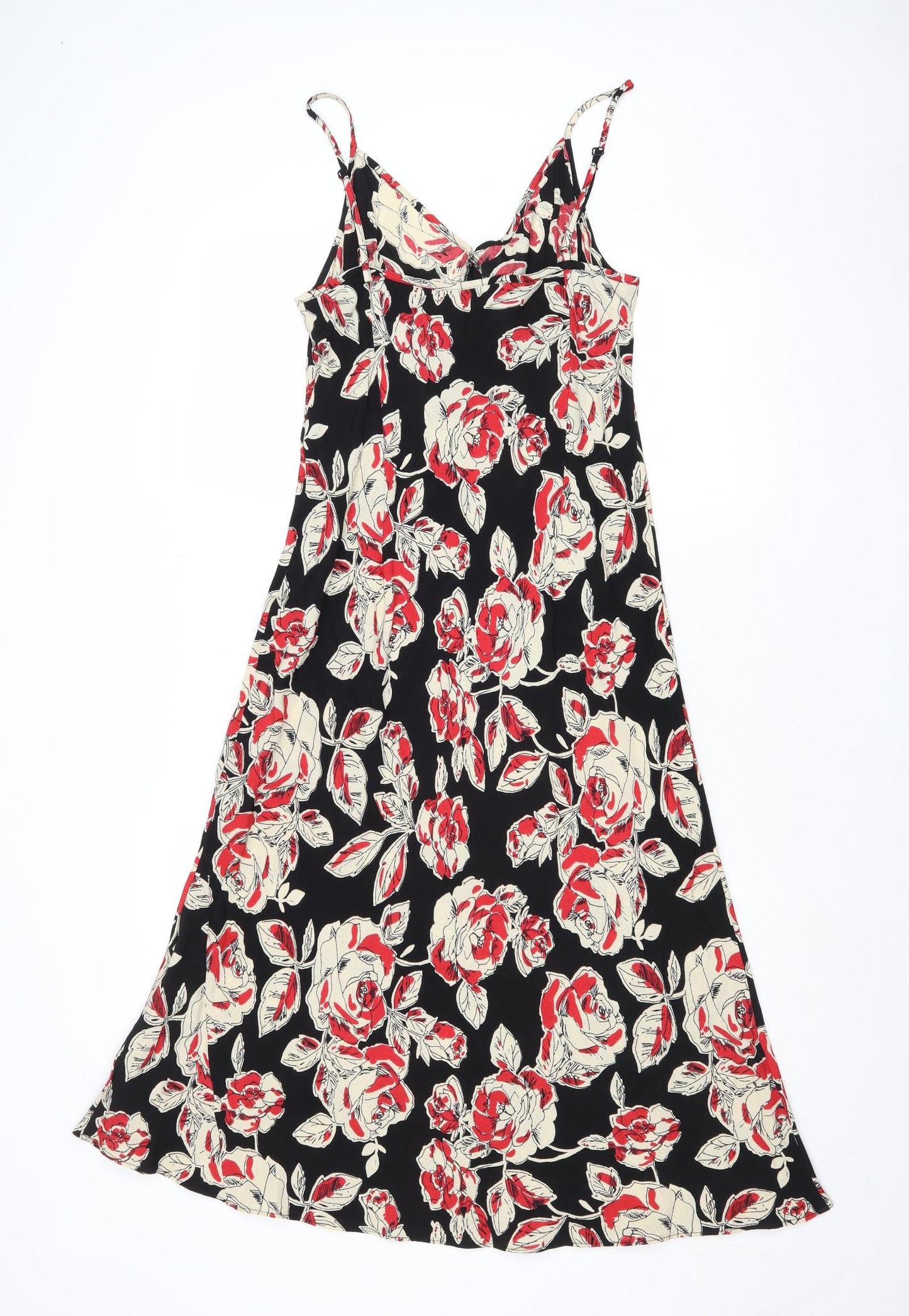 Marks and Spencer Womens Multicoloured Floral Viscose Slip Dress Size 14 V-Neck Pullover