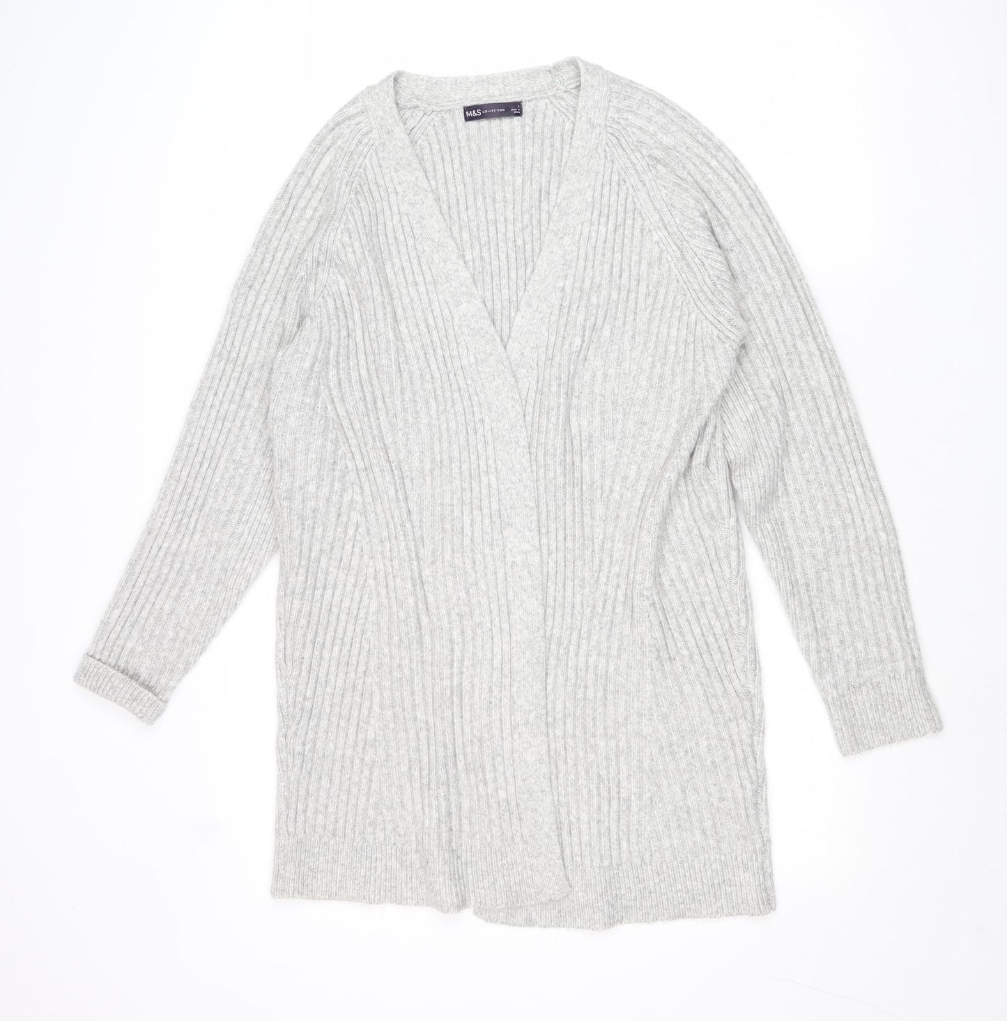 Marks and Spencer Womens Grey V-Neck Polyester Cardigan Jumper Size L