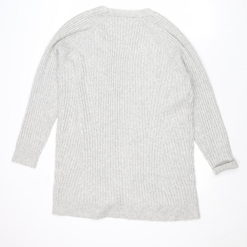 Marks and Spencer Womens Grey V-Neck Polyester Cardigan Jumper Size L