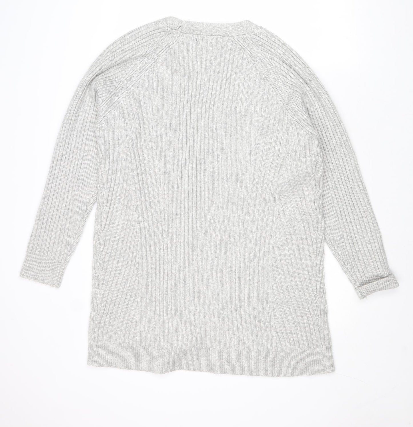 Marks and Spencer Womens Grey V-Neck Polyester Cardigan Jumper Size L