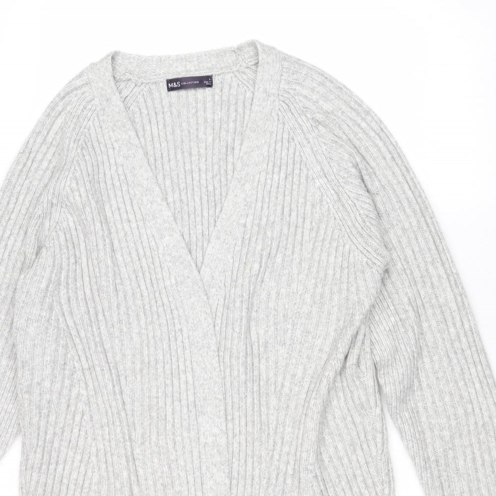 Marks and Spencer Womens Grey V-Neck Polyester Cardigan Jumper Size L