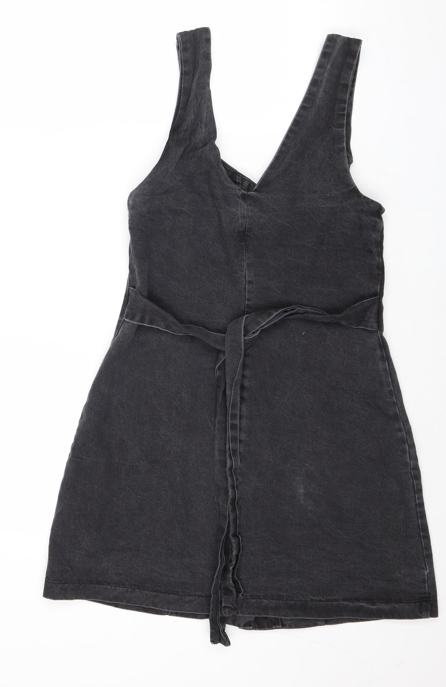 ASOS Womens Grey Cotton Pinafore/Dungaree Dress Size 8 V-Neck Button