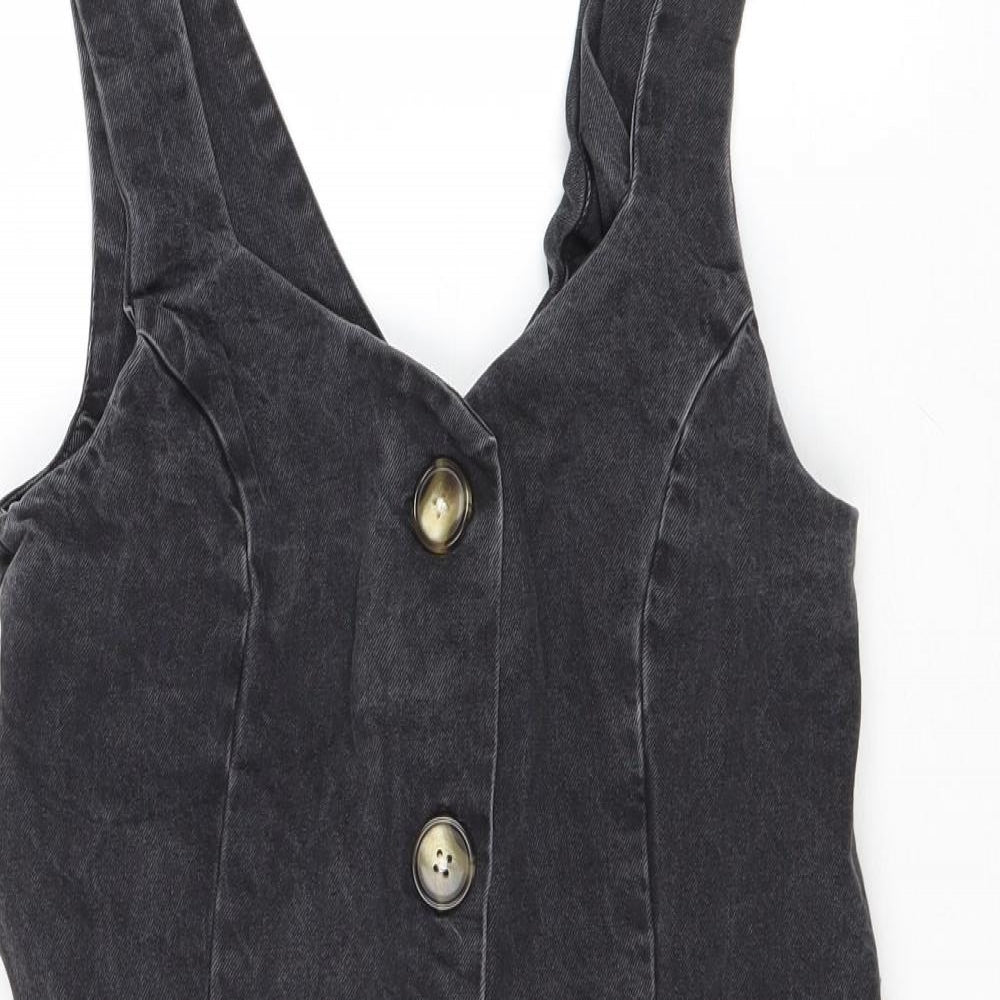 ASOS Womens Grey Cotton Pinafore/Dungaree Dress Size 8 V-Neck Button
