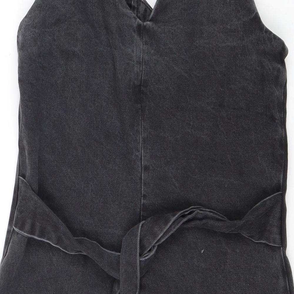 ASOS Womens Grey Cotton Pinafore/Dungaree Dress Size 8 V-Neck Button