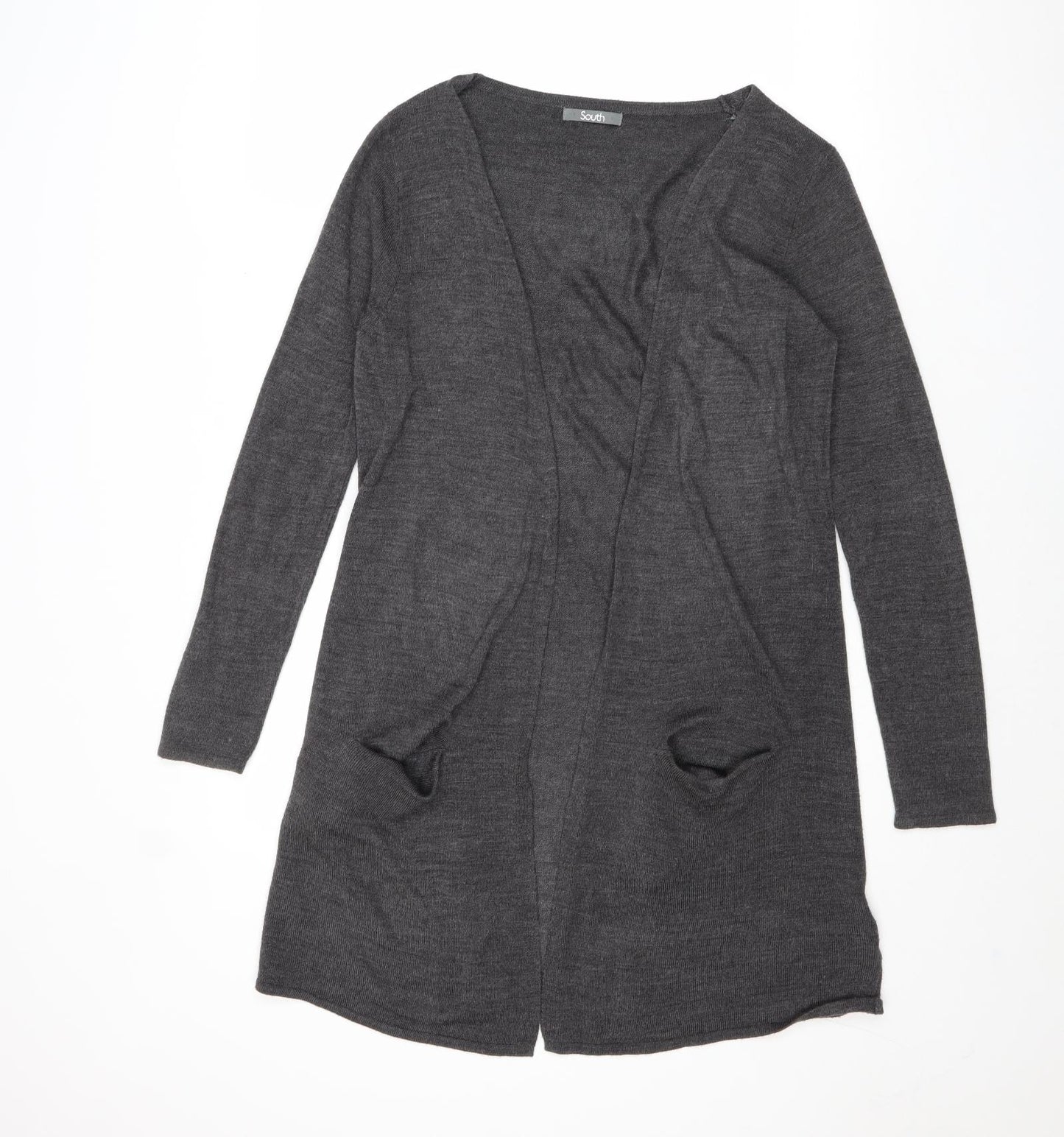 South Womens Grey V-Neck Acrylic Cardigan Jumper Size 8